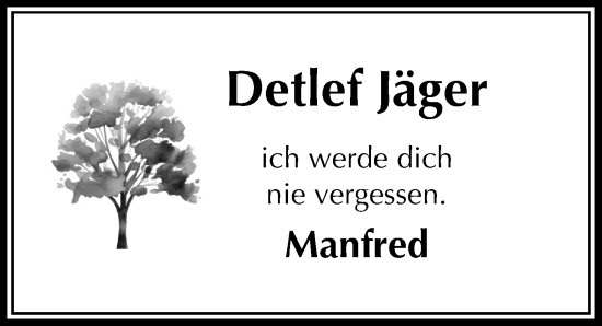 Traueranzeige von Detlef Jäger von Täglicher Anzeiger Holzminden