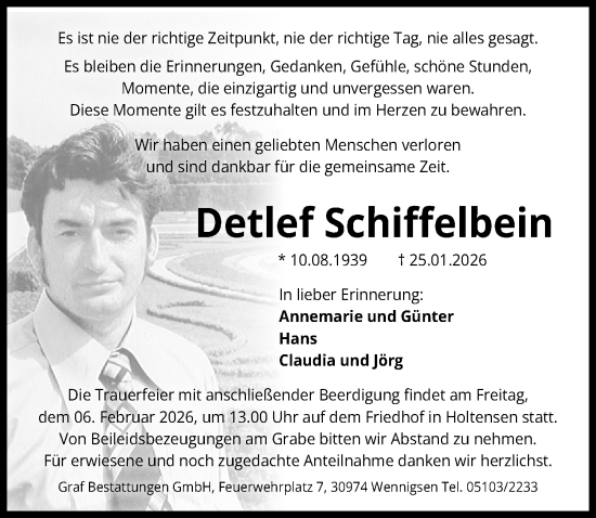Traueranzeige von Detlef Schiffelbein von Hannoversche Allgemeine Zeitung/Neue Presse