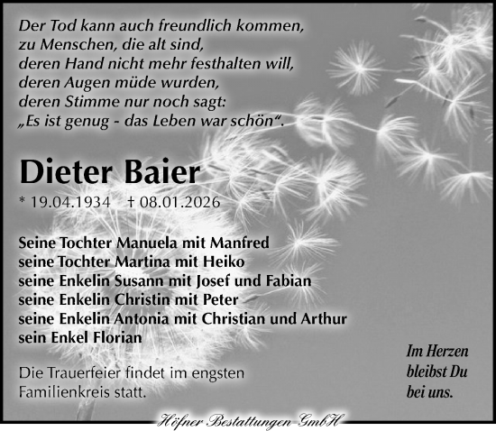 Traueranzeige von Dieter Baier von Torgauer Zeitung