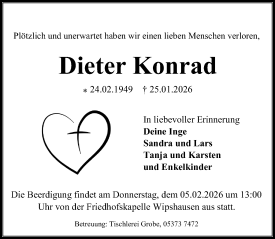Traueranzeige von Dieter Konrad von Peiner Allgemeine Zeitung