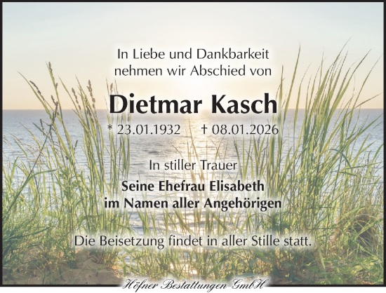 Traueranzeige von Dietmar Kasch von Torgauer Zeitung