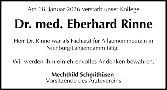Traueranzeige von Eberhard Rinne von Die Harke