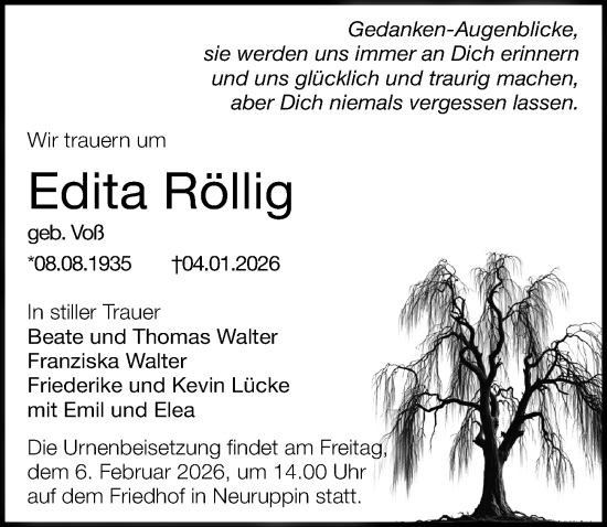 Traueranzeige von Edita Röllig von Märkischen Allgemeine Zeitung