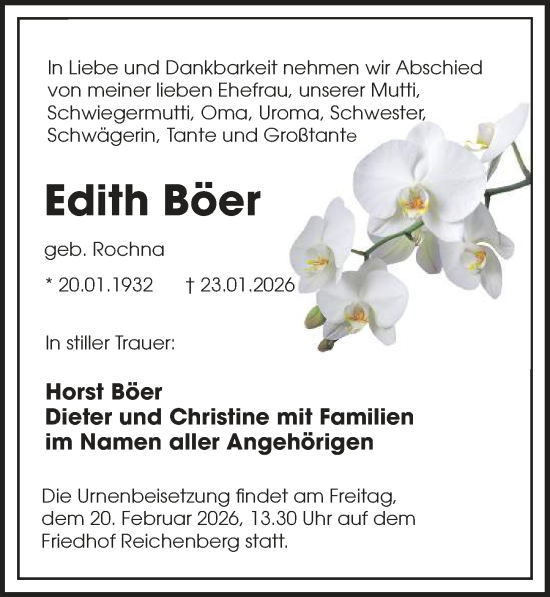 Traueranzeige von Edith Böer von Sächsische Zeitung