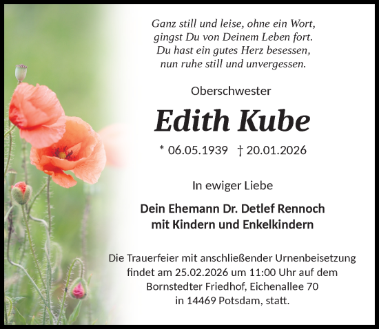 Traueranzeige von Edith Kube von Märkischen Allgemeine Zeitung
