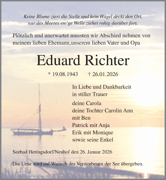 Traueranzeige von Eduard Richter von Ostsee-Zeitung GmbH