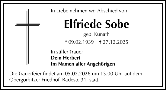 Traueranzeige von Elfriede Sobe von Sächsische Zeitung