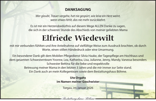 Traueranzeige von Elfriede Wiedewilt von Torgauer Zeitung