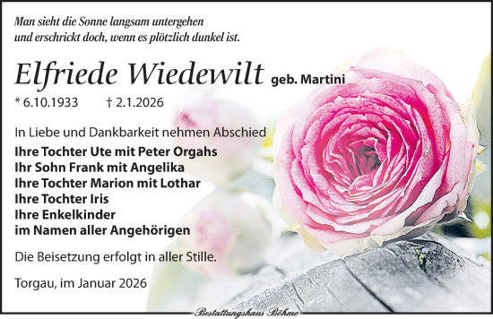 Traueranzeige von Elfriede Wiedewilt von Torgauer Zeitung