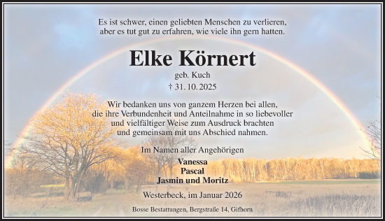 Traueranzeige von Elke Körnert von Aller Zeitung