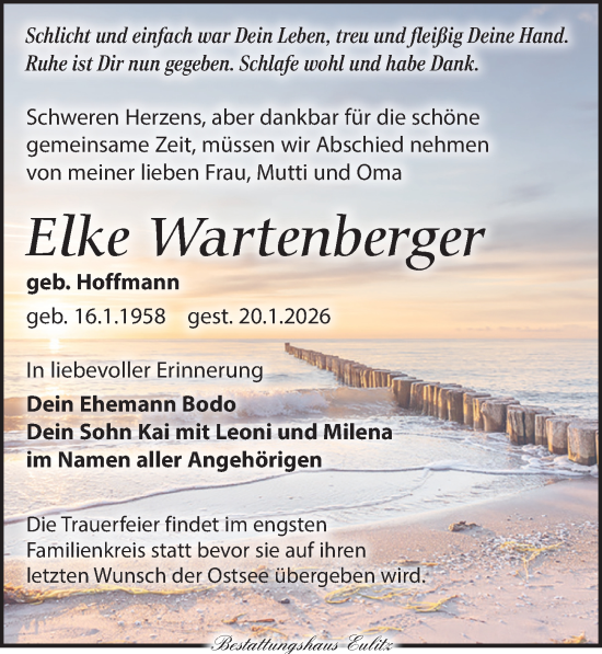 Traueranzeige von Elke Wartenberger von Torgauer Zeitung