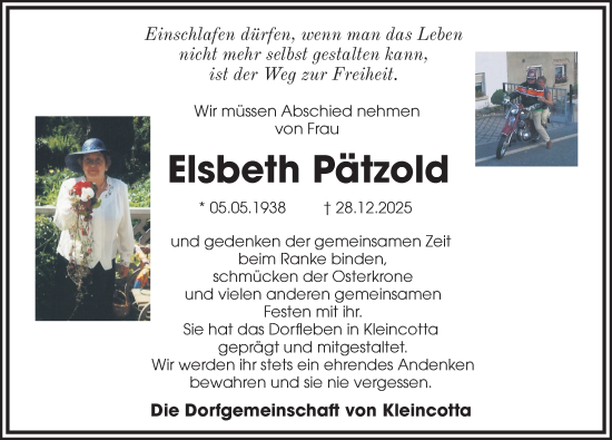 Traueranzeige von Elsbeth Pätzold von Sächsische Zeitung
