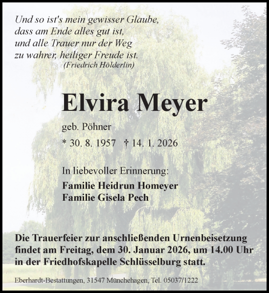 Traueranzeige von Elvira Meyer von Die Harke