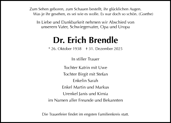 Traueranzeige von Erich Brendle von Sächsische Zeitung