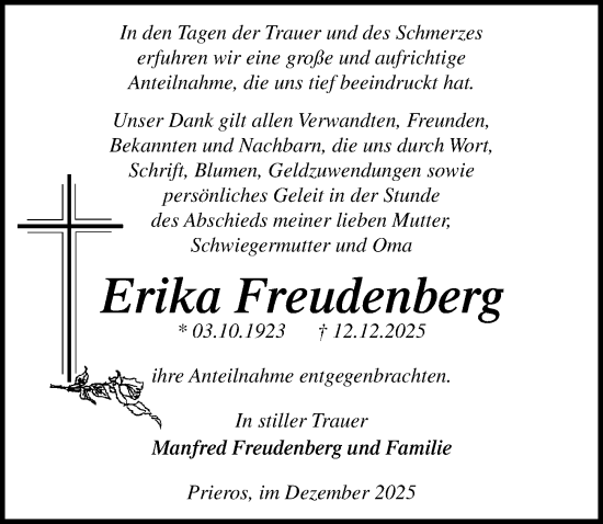 Traueranzeige von Erika Freudenberg von Märkischen Allgemeine Zeitung