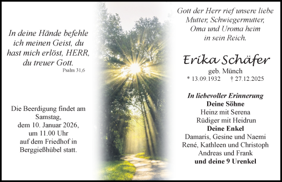 Traueranzeige von Erika Schäfer von Sächsische Zeitung