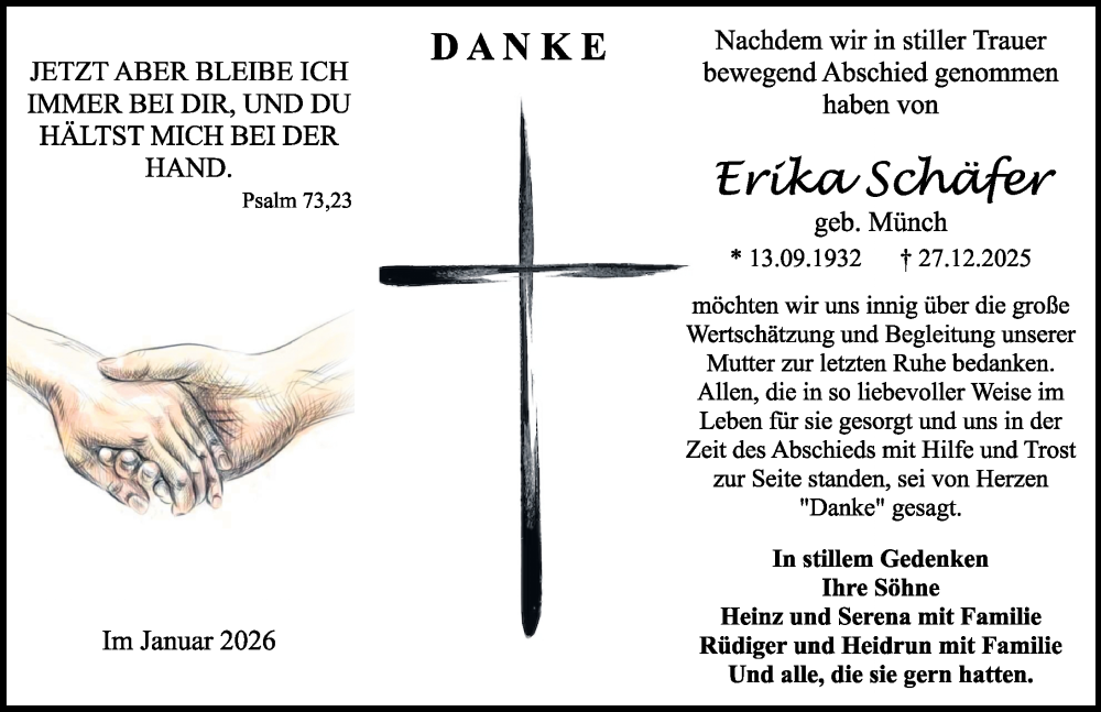  Traueranzeige für Erika Schäfer vom 17.01.2026 aus Sächsische Zeitung