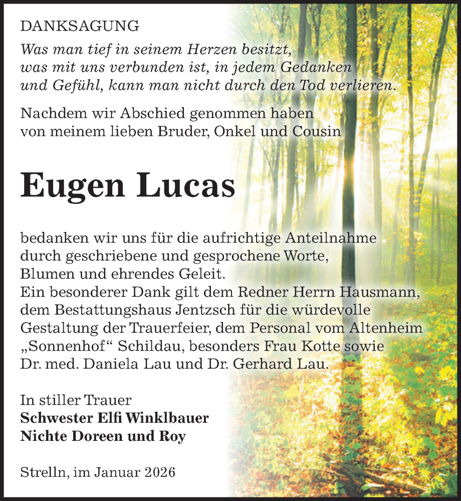  Traueranzeige für Eugen Lucas vom 31.01.2026 aus Torgauer Zeitung