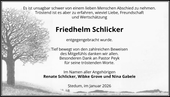 Traueranzeige von Friedhelm Schlicker von Peiner Allgemeine Zeitung