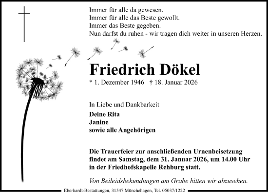 Traueranzeige von Friedrich Dökel von Die Harke