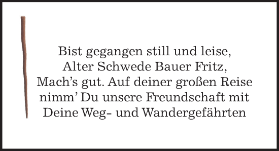 Traueranzeige von Fritz Bauer von Torgauer Zeitung