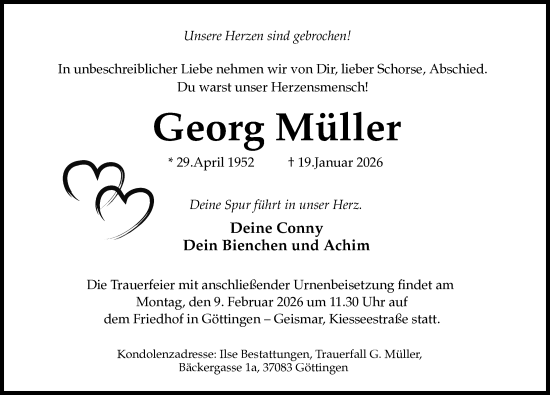 Traueranzeige von Georg Müller von Göttinger Tageblatt