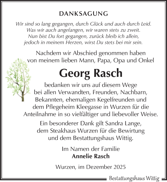 Traueranzeige von Georg Rasch von Leipziger Volkszeitung