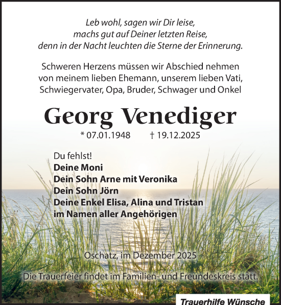 Traueranzeige von Georg Venediger von Leipziger Volkszeitung
