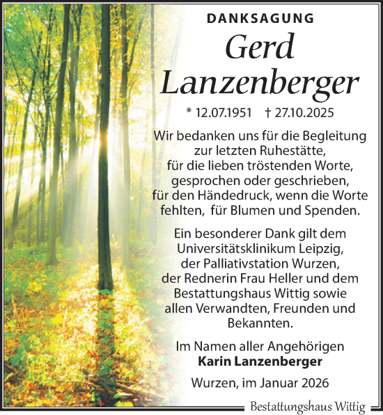 Traueranzeige von Gerd Lanzenberger von Leipziger Volkszeitung