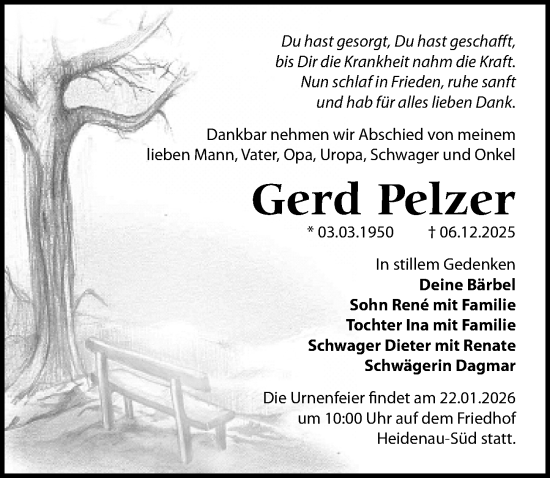 Traueranzeige von Gerd Pelzer von Sächsische Zeitung
