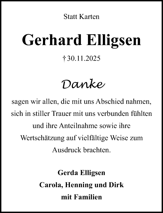 Traueranzeige von Gerhard Elligsen von Peiner Allgemeine Zeitung