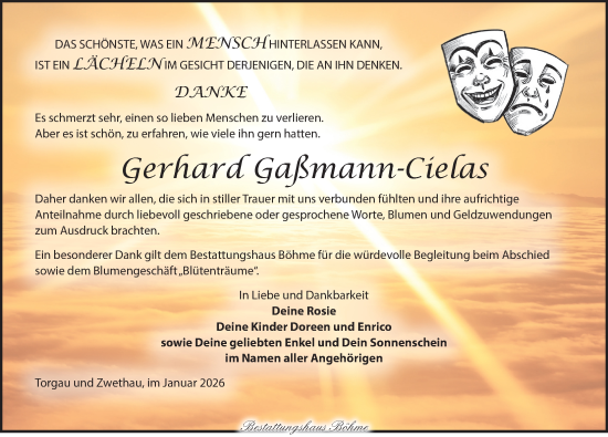 Traueranzeige von Gerhard Gaßmann-Cielas von Torgauer Zeitung