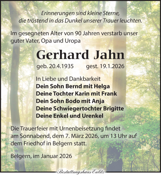 Traueranzeige von Gerhard Jahn von Torgauer Zeitung