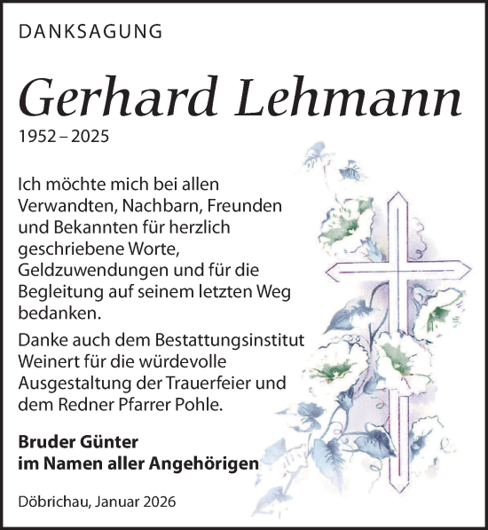 Traueranzeige von Gerhard Lehmann von Torgauer Zeitung