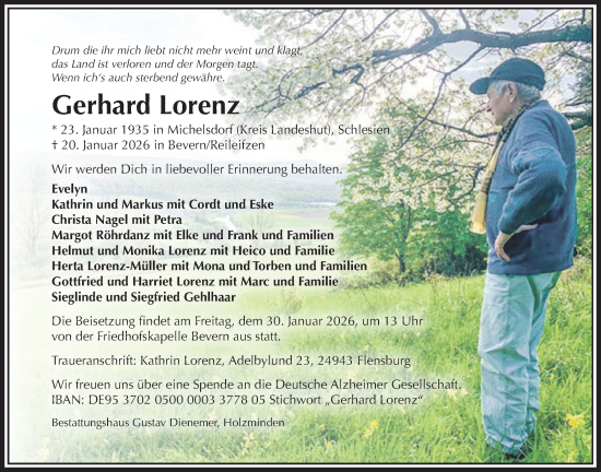Traueranzeige von Gerhard Lorenz von Täglicher Anzeiger Holzminden