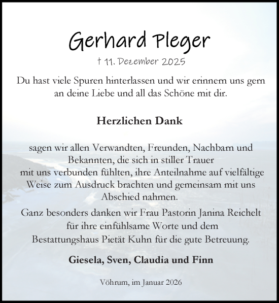 Traueranzeige von Gerhard Pleger von Peiner Allgemeine Zeitung