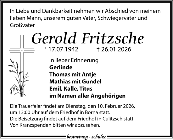 Traueranzeige von Gerold Fritzsche von Leipziger Volkszeitung