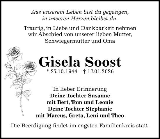 Traueranzeige von Gisela Soost von Märkischen Allgemeine Zeitung