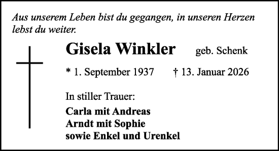 Traueranzeige von Gisela Winkler von Sächsische Zeitung