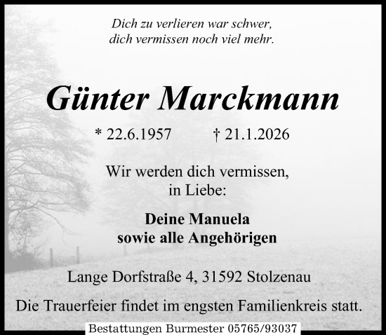 Traueranzeige von Günter Marckmann von Die Harke