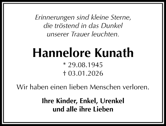 Traueranzeige von Hannelore Kunath von Sächsische Zeitung