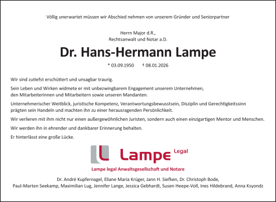 Traueranzeige von Hans-Hermann Lampe von Göttinger Tageblatt