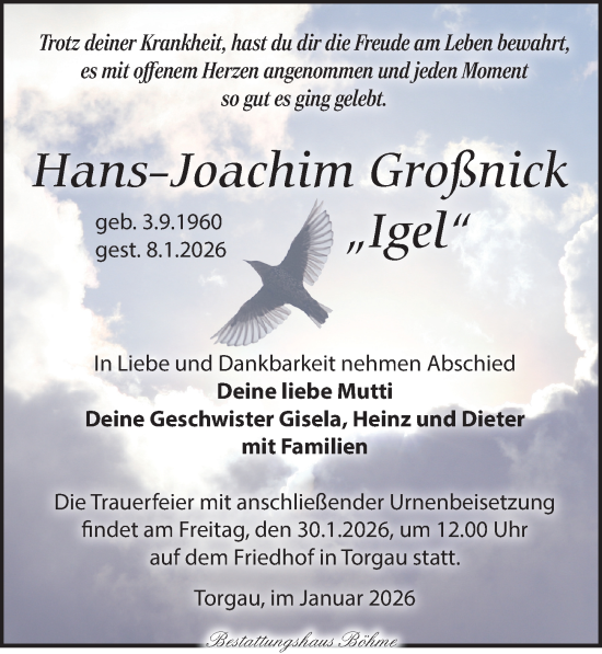Traueranzeige von Hans-Joachim Großnick von Torgauer Zeitung