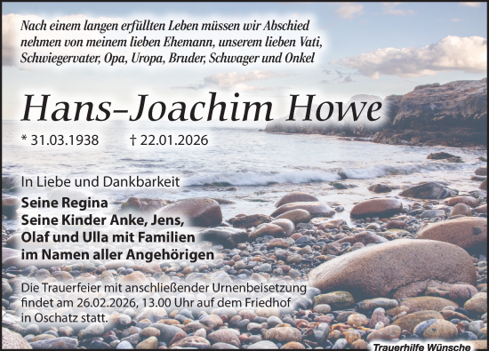 Traueranzeige von Hans-Joachim Howe von Leipziger Volkszeitung