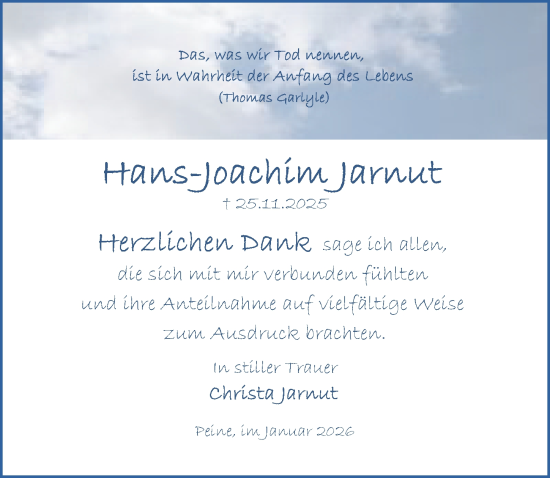 Traueranzeige von Hans-Joachim Jarnut von Peiner Allgemeine Zeitung