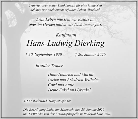 Traueranzeige von Hans-Ludwig Dierking von Die Harke