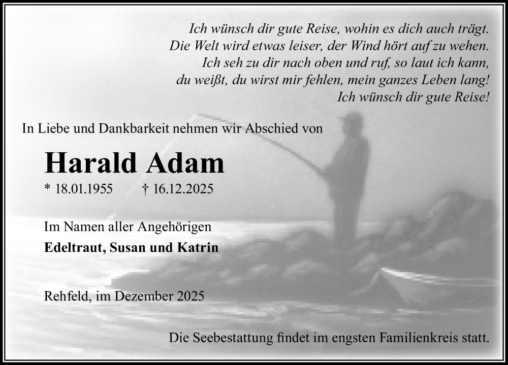  Traueranzeige für Harald Adam vom 03.01.2026 aus Wochenspiegel