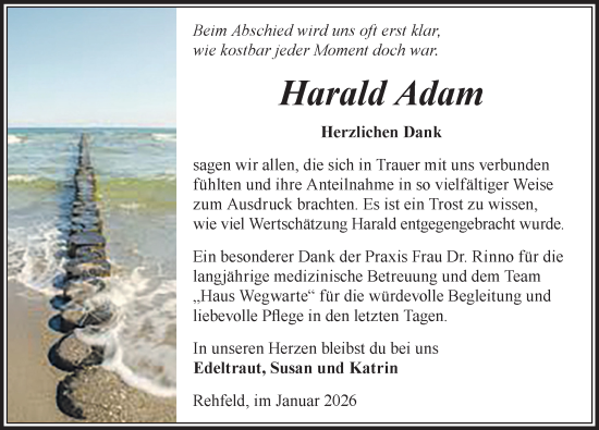 Traueranzeige von Harald Adam von Wochenspiegel