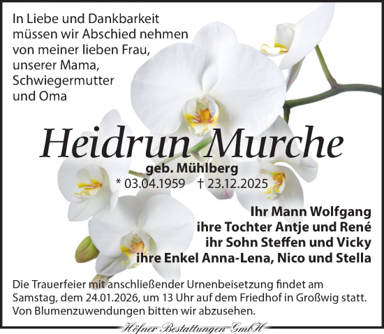 Traueranzeige von Heidrun Murche von Torgauer Zeitung
