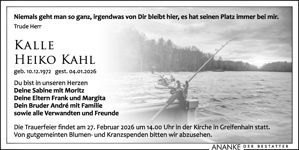 Traueranzeige für Heiko Kahl vom 10.01.2026 aus Leipziger Volkszeitung